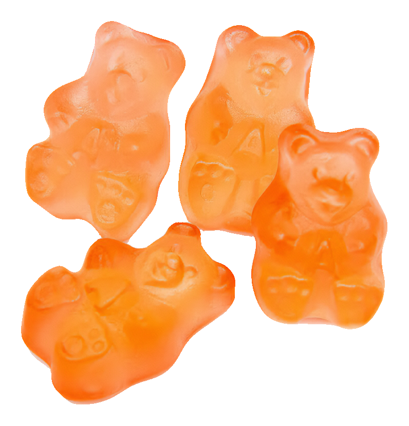 transparent image of four orange translucent gummy bears