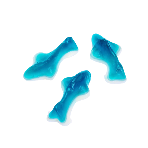 transparent image of three gummi sharks