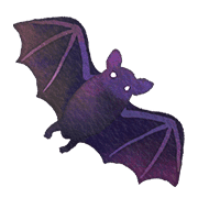 png image of a small purple watercolor illustrated bat